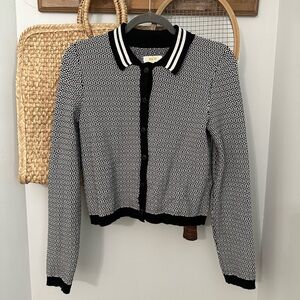 Anthropologie Maeve Black and White Knit Cardigan with collar